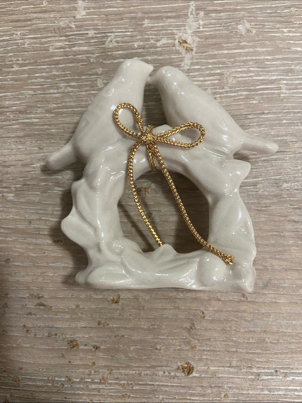 Vintage Ceramic Dove Wreath Ornament with Gold Bow